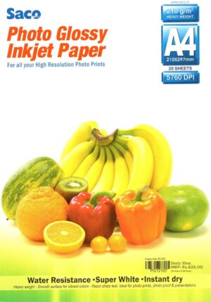 210 GSM Photo Glossy Paper A4 Size Water Resistant, Instant Drying Pack of 20 sheets | Print resolution 5760 DPI